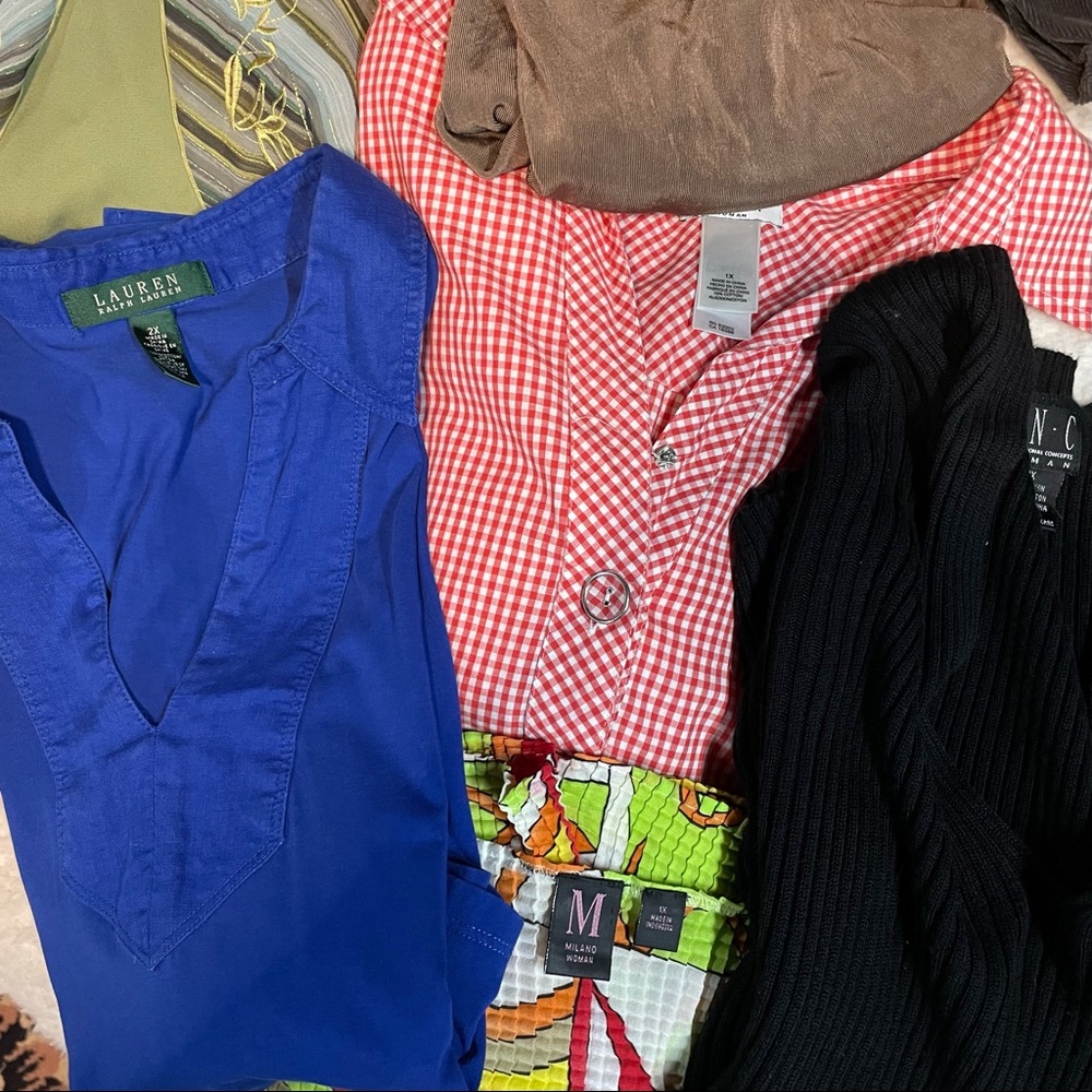 Bundle of 7 plus size Tops Blouses 3 New, see description 1XL & 2XL